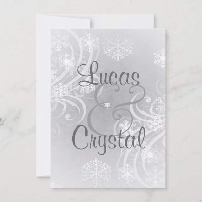 Snowy Winter Flourish Grey Wedding Invitation (Front)