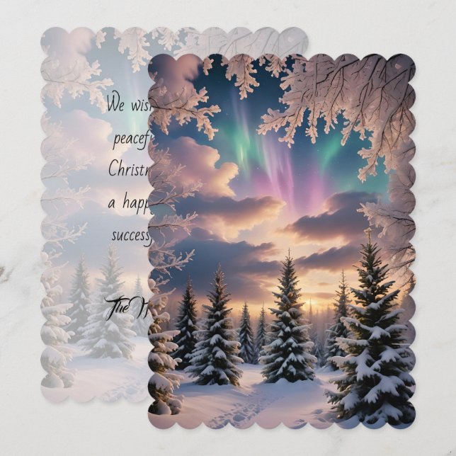 Snowy winter forest, ice crystals, northern lights (Front/Back)