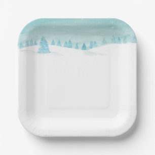 Snowy Winter Forest Landscape With Spruce Trees  Paper Plate