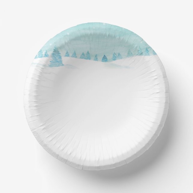 Snowy Winter Forest Landscape With Spruce Trees  Paper Plate (Front)