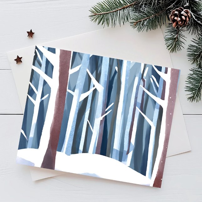 Snowy Winter Forest | Modern Simple Watercolor Holiday Postcard (Creator Uploaded)