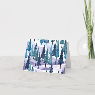 Snowy Winter Forest Purple Christmas Watercolor Holiday Card
