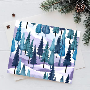 Snowy Winter Forest   Purple Christmas Watercolor Holiday Postcard