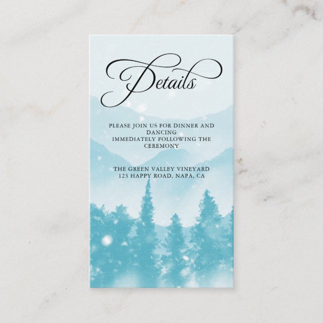 Snowy Winter Forest Wedding Reception Budget Enclosure Card (Front)