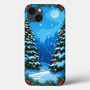 Snowy Winter Forest With Decorated Christmas Trees iPhone 13 Case