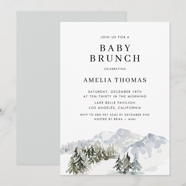 Snowy Winter Forest Woodland Baby Shower Invitation (Front/Back)
