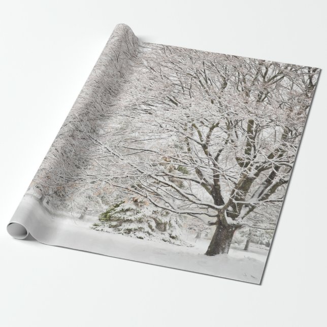 Snowy Winter Forest Wrapping Paper (Unrolled)