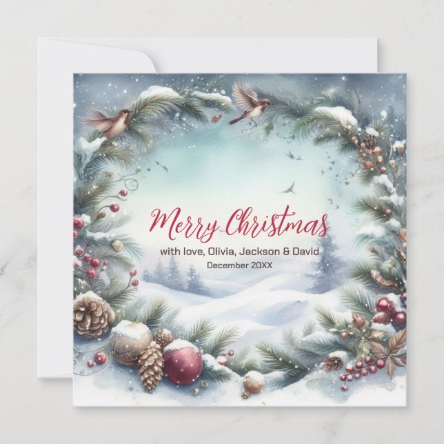 Snowy Winter Frame Christmas  Holiday Card (Front)