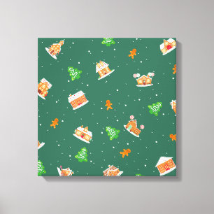 Snowy Winter Gingerbread House Cookies Canvas Print