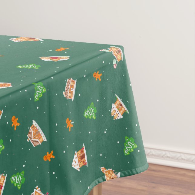 Snowy Winter Gingerbread House Cookies Tablecloth (In Situ)