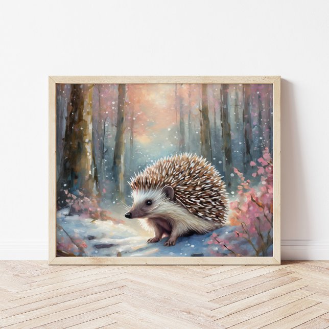 Snowy Winter Hedgehog Modern Art Poster (Creator Uploaded)