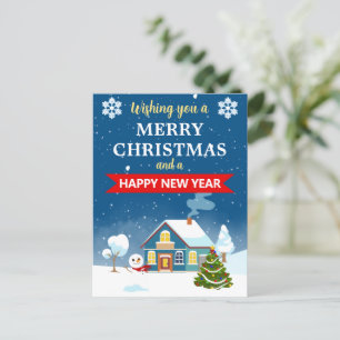 Snowy Winter House Scenery Merry Christmas Postcard