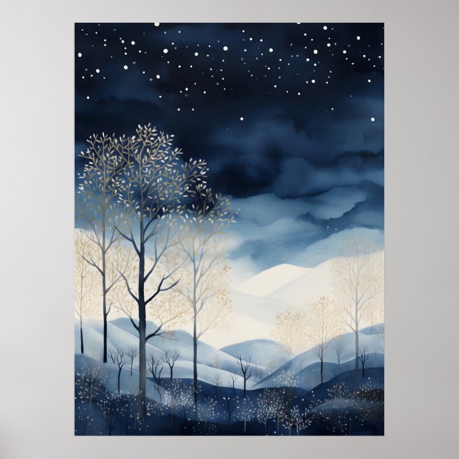 Snowy Winter Landscape Art Poster (Front)