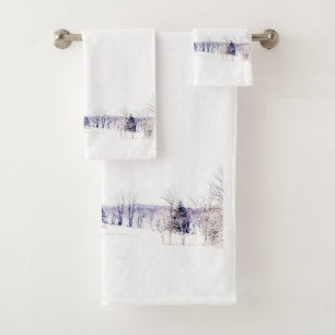 Snowy Winter Landscape Bath Towel Set