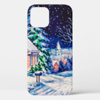 Snowy winter landscape. Country House. Christmas h