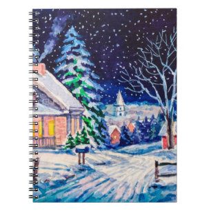 Snowy winter landscape. Country House. Christmas h Notebook