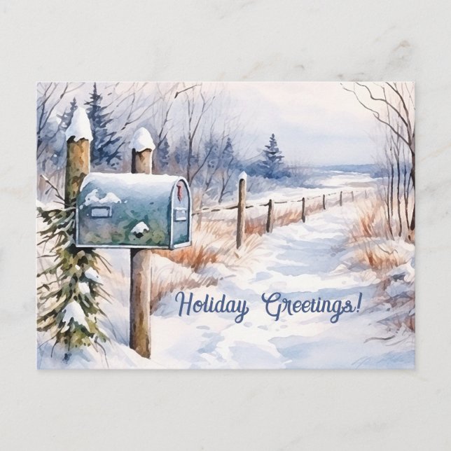 Snowy Winter Landscape Holiday Greeting Postcard (Front)