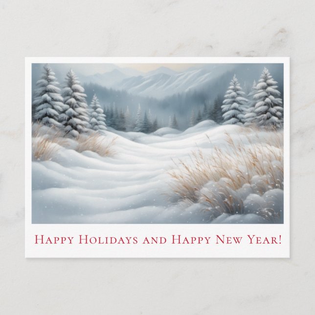 Snowy Winter Landscape Holiday Greetings Postcard (Front)