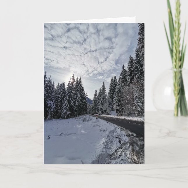 Snowy Winter Landscape in Romania Card (Front)