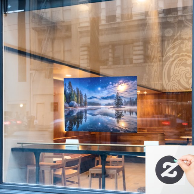 Snowy Winter Landscape Window Cling (Cafe Window)