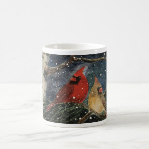 Snowy Winter Male and Female Cardinals Coffee Mug