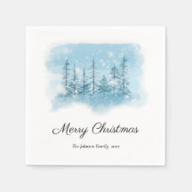 Snowy Winter Merry Christmas Paper Napkins