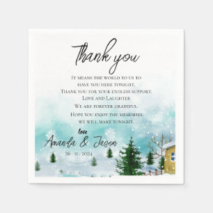Snowy Winter Morning Wedding Thank you Message Napkin