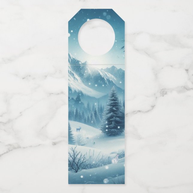 Snowy Winter Mountain Bottle Tag (Front)