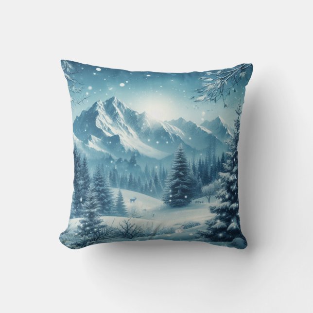 Snowy winter mountain cushion (Front)