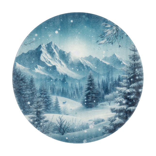 Snowy Winter Mountain Cutting Board (Front)