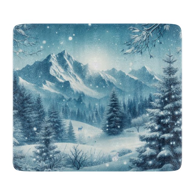 Snowy Winter Mountain Cutting Board (Front)