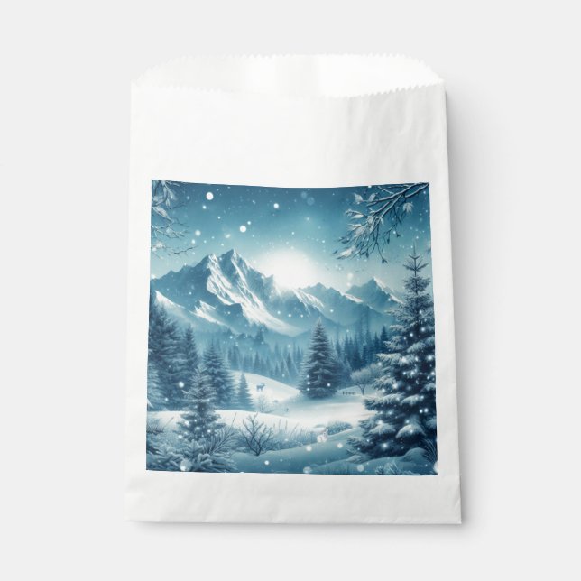 Snowy Winter Mountain Favour Bags (Front)