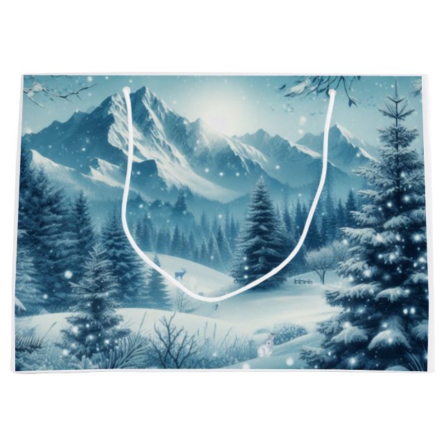 Snowy Winter Mountain Large Gift Bag (Front)