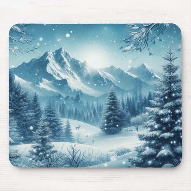 Snowy Winter Mountain Mouse Mat (Front)
