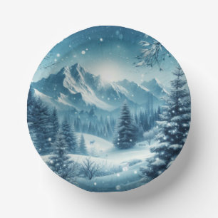 Snowy Winter Mountain Paper Plate