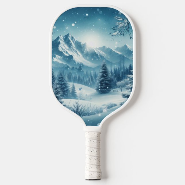 Snowy Winter Mountain Pickleball Paddle (Front)