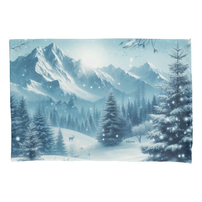 Snowy Winter Mountain Pillowcase (Front)
