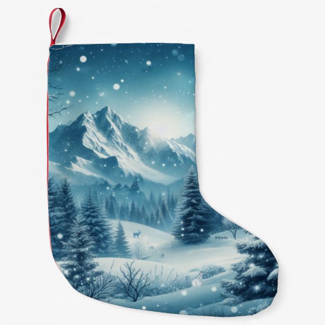 Snowy Winter Mountain Small Christmas Stocking (Front)