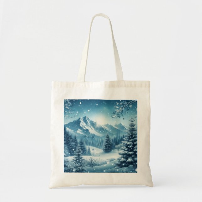 Snowy Winter Mountain Tote Bag (Front)
