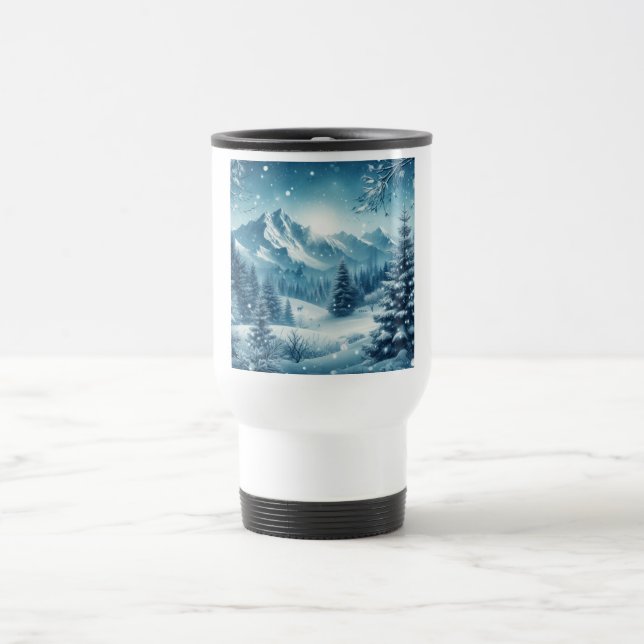 Snowy Winter Mountain Travel Mug (Center)