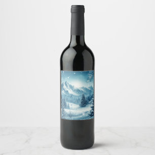 Snowy Winter Mountain Wine Label