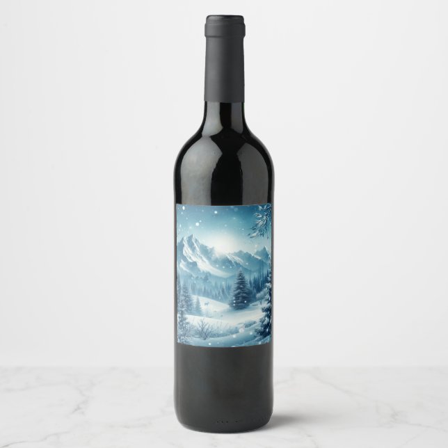 Snowy Winter Mountain Wine Label (Front)