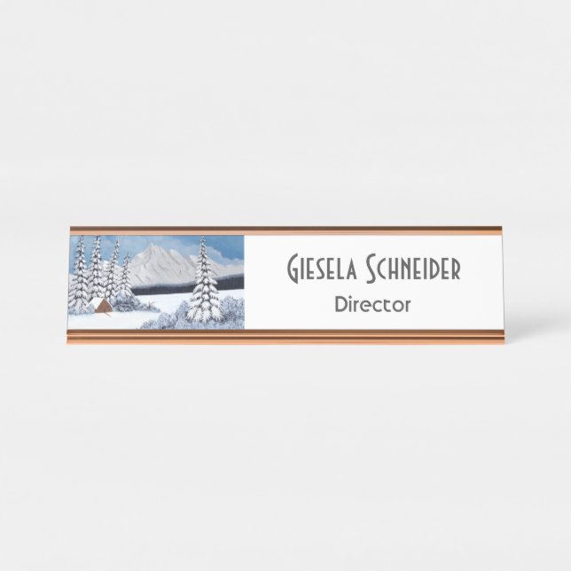 Snowy Winter Mountains Name Plate (Front)