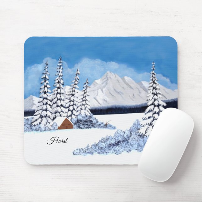 Snowy Winter Mouse Mat (With Mouse)