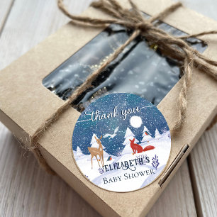 Snowy Winter Nature Animals Baby Shower Thank You Classic Round Sticker