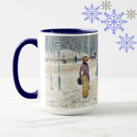 Snowy Winter New York City Scene Vintage Art