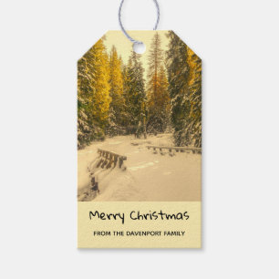 Snowy Winter Path with Pine Trees Christmas Gift Tags