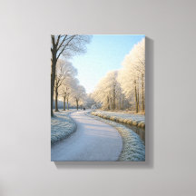 Snowy Winter Pathway with Frosty Trees