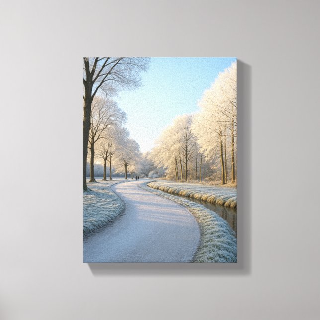 Snowy Winter Pathway with Frosty Trees Canvas Print (Front)