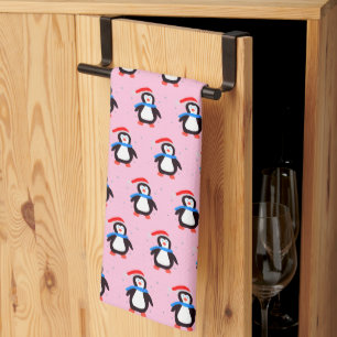 Snowy Winter Penguin  Tea Towel